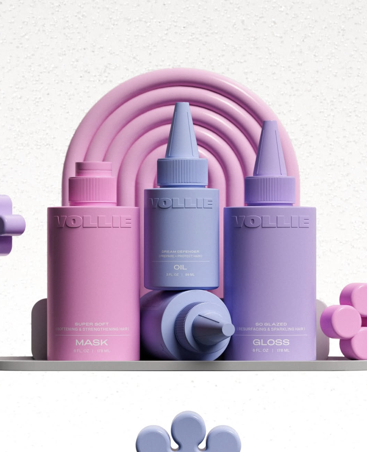 Vollie pastel haircare product display