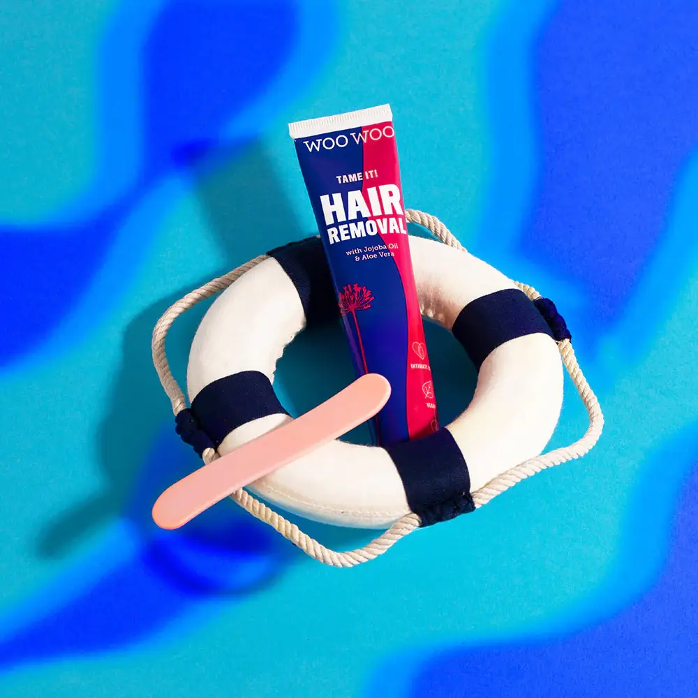 WooWoo hair removal product on pool float